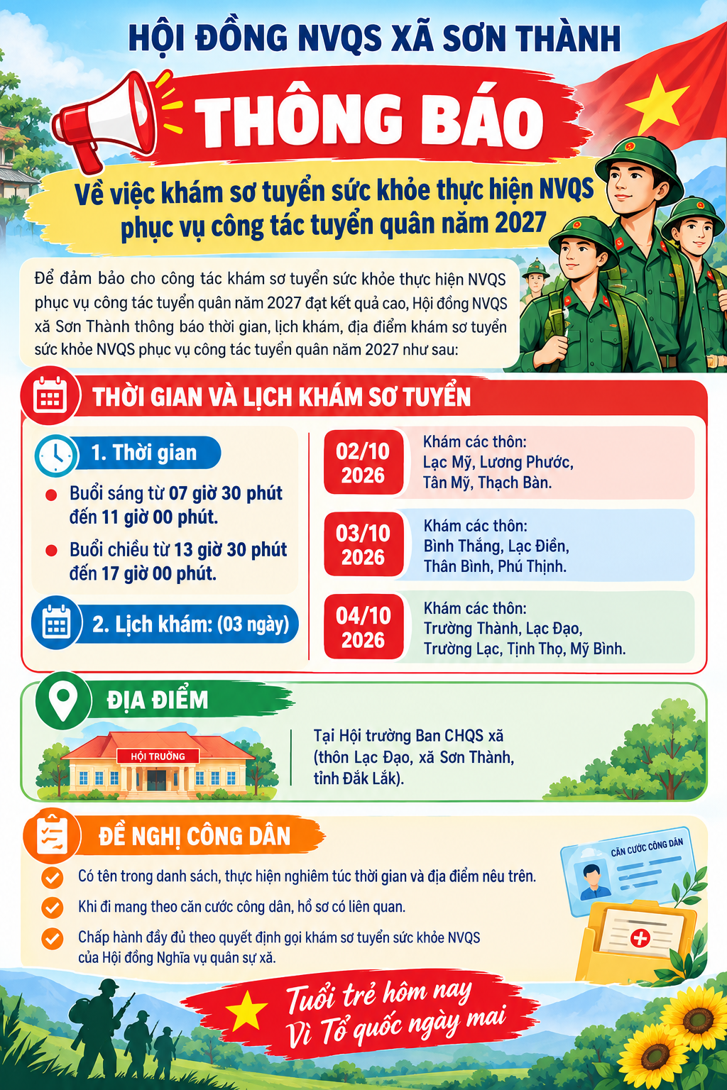 TUYÊN TRUYỀN, VẬN ĐỘNG THANH NIÊN CHẤP HÀNH KHÁM SƠ TUYỂN NGHĨA VỤ QUÂN SỰ NĂM 2027